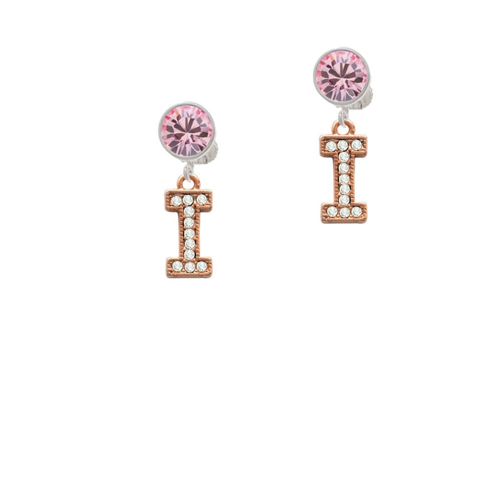 Crystal Rose Gold Tone Initial - I - Crystal Clip On Earrings Image 1