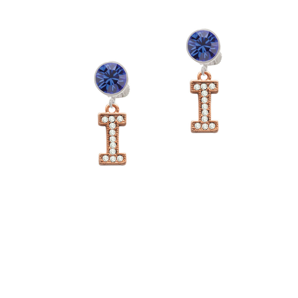 Crystal Rose Gold Tone Initial - I - Crystal Clip On Earrings Image 7