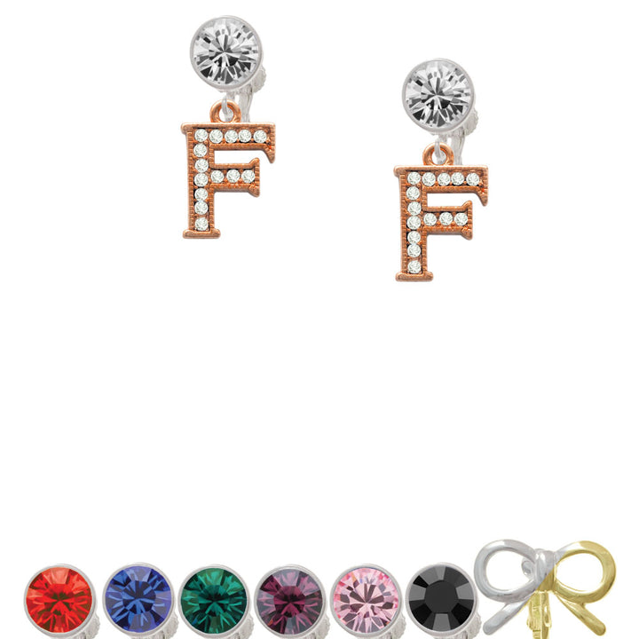 Crystal Rose Gold Tone Initial - F - Crystal Clip On Earrings Image 1