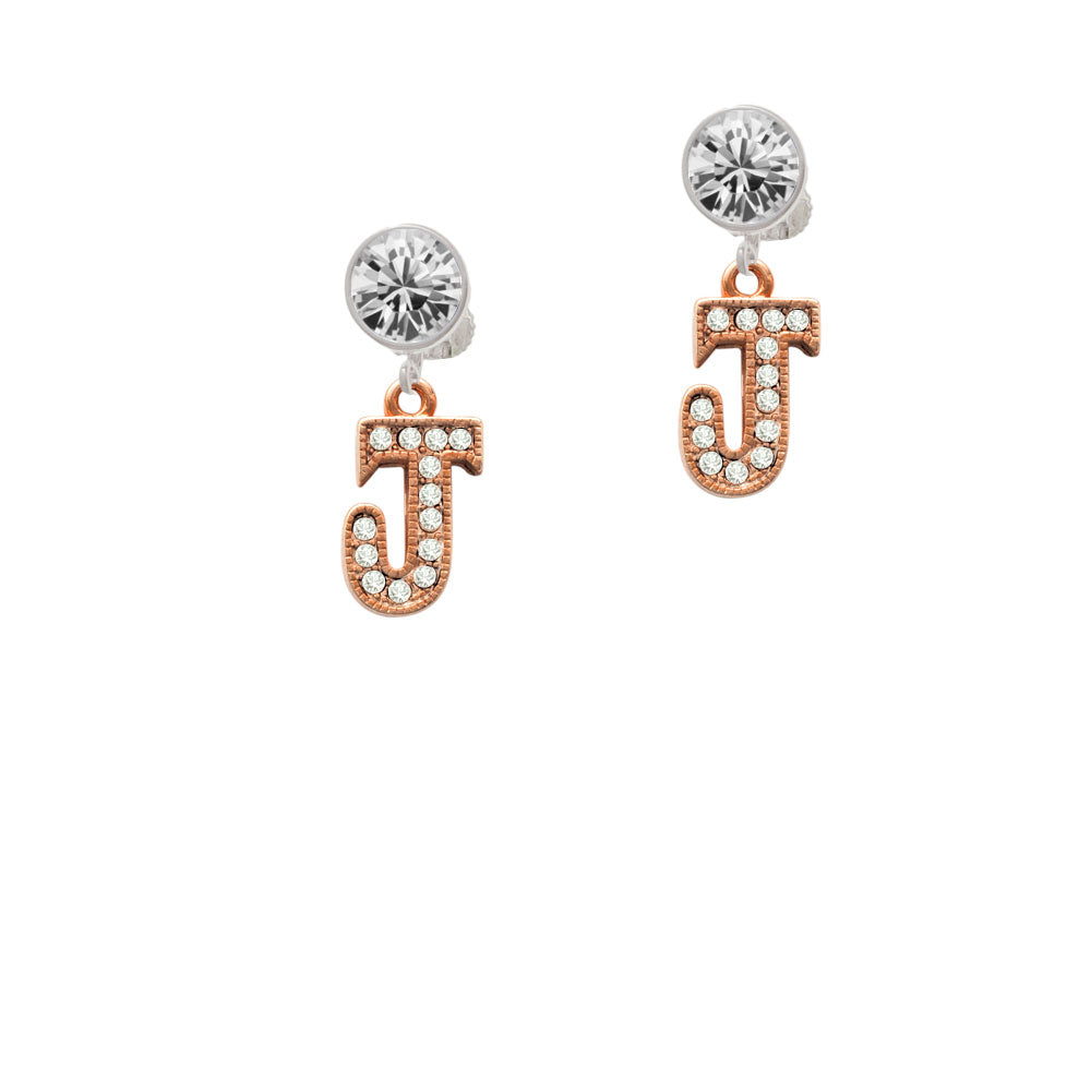 Crystal Rose Gold Tone Initial - J - Crystal Clip On Earrings Image 2