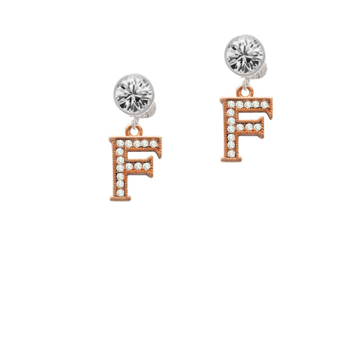 Crystal Rose Gold Tone Initial - F - Crystal Clip On Earrings Image 2