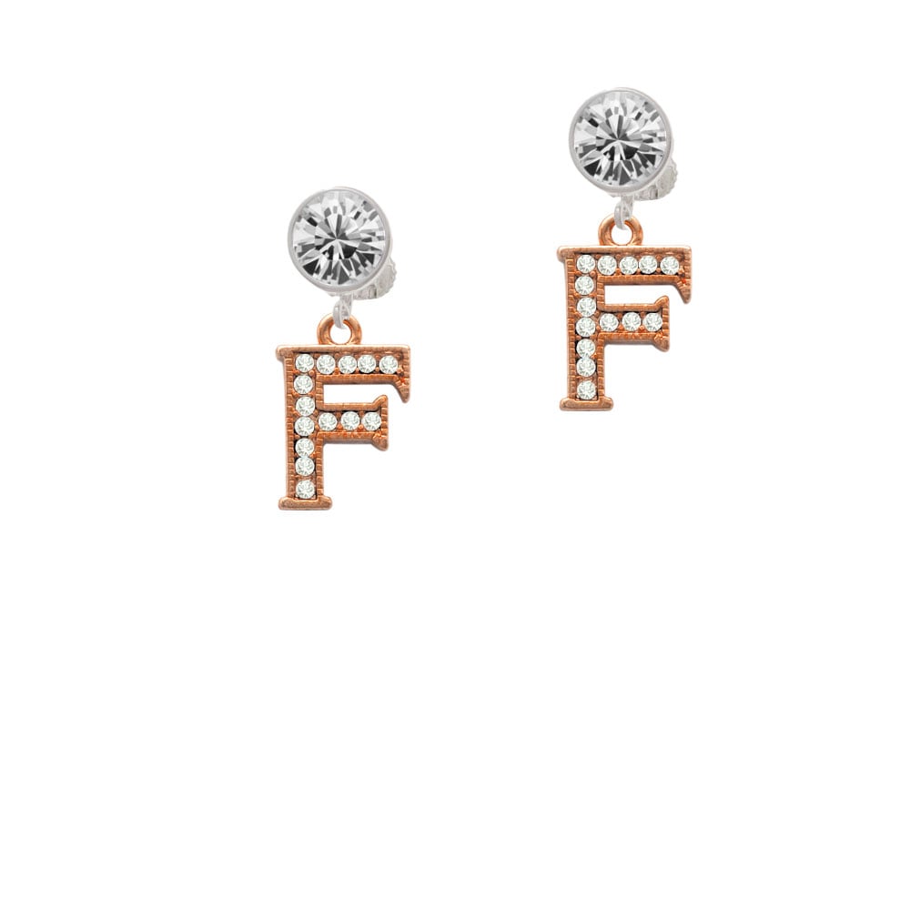 Crystal Rose Gold Tone Initial - F - Crystal Clip On Earrings Image 1