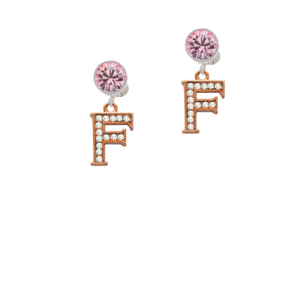 Crystal Rose Gold Tone Initial - F - Crystal Clip On Earrings Image 4