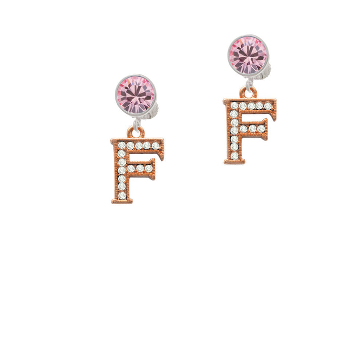 Crystal Rose Gold Tone Initial - F - Crystal Clip On Earrings Image 4