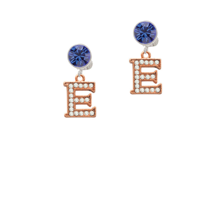 Crystal Rose Gold Tone Initial - E - Crystal Clip On Earrings Image 7