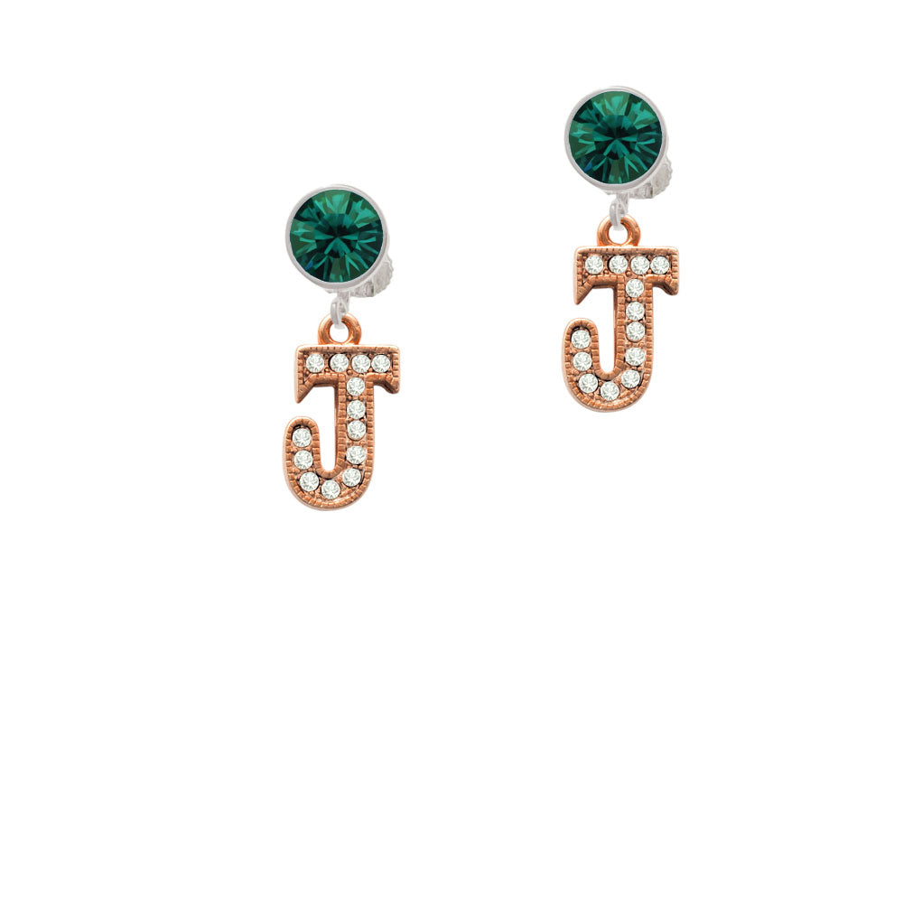 Crystal Rose Gold Tone Initial - J - Crystal Clip On Earrings Image 6