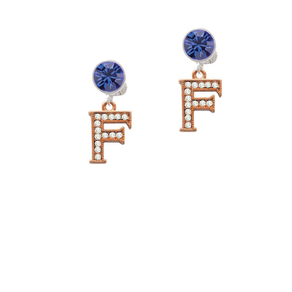 Crystal Rose Gold Tone Initial - F - Crystal Clip On Earrings Image 7