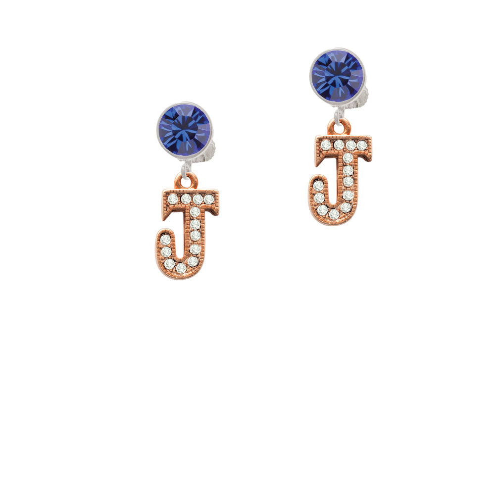 Crystal Rose Gold Tone Initial - J - Crystal Clip On Earrings Image 7