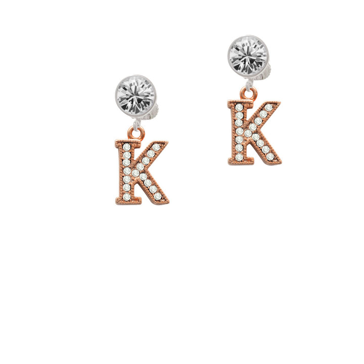 Crystal Rose Gold Tone Initial - K - Crystal Clip On Earrings Image 2