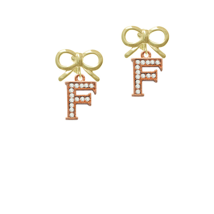 Crystal Rose Gold Tone Initial - F - Crystal Clip On Earrings Image 10