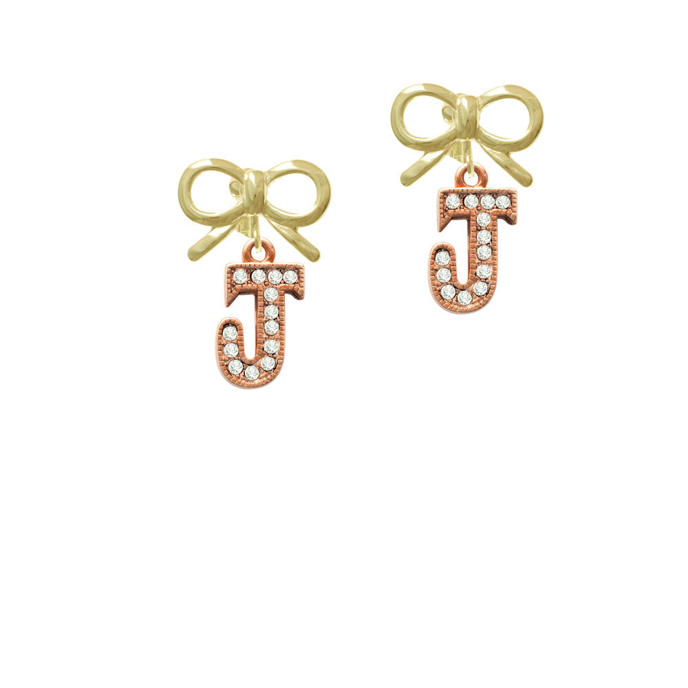 Crystal Rose Gold Tone Initial - J - Crystal Clip On Earrings Image 10