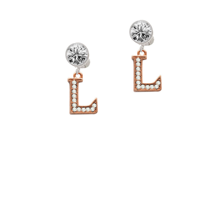 Crystal Rose Gold Tone Initial - L - Crystal Clip On Earrings Image 2