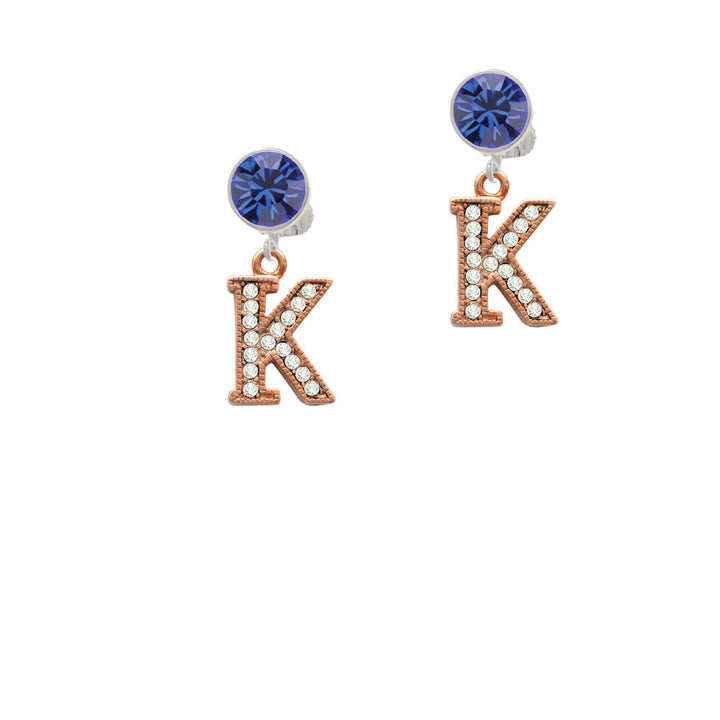 Crystal Rose Gold Tone Initial - K - Crystal Clip On Earrings Image 7