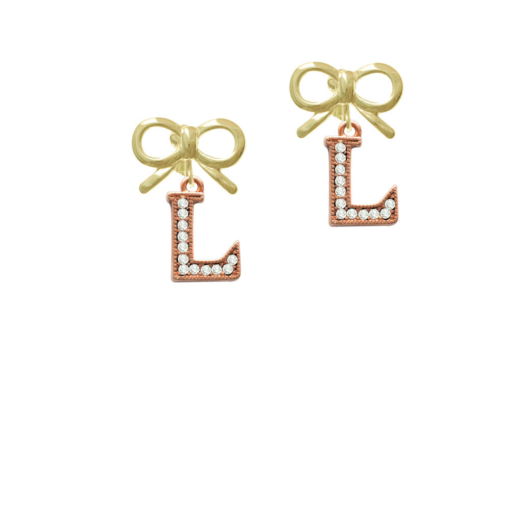 Crystal Rose Gold Tone Initial - L - Crystal Clip On Earrings Image 10