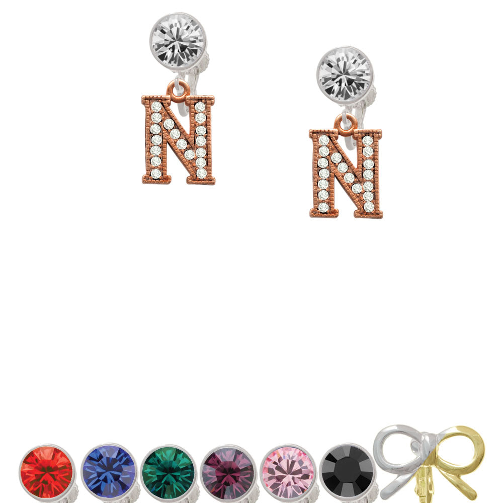 Crystal Rose Gold Tone Initial - N - Crystal Clip On Earrings Image 1