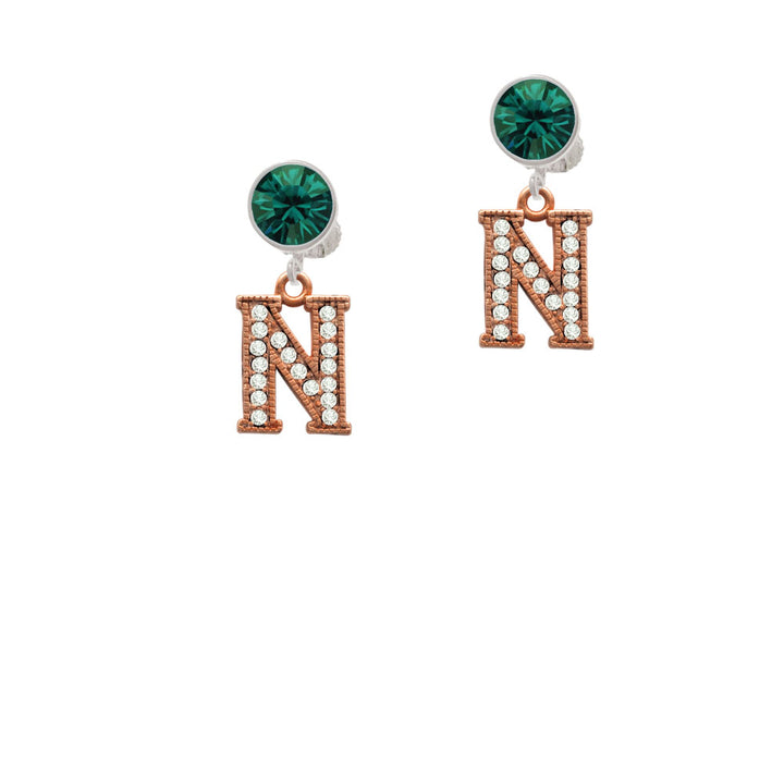 Crystal Rose Gold Tone Initial - N - Crystal Clip On Earrings Image 6