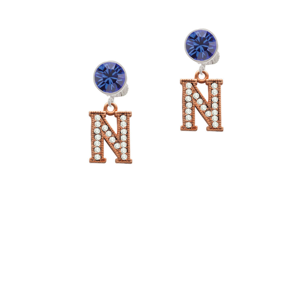 Crystal Rose Gold Tone Initial - N - Crystal Clip On Earrings Image 7