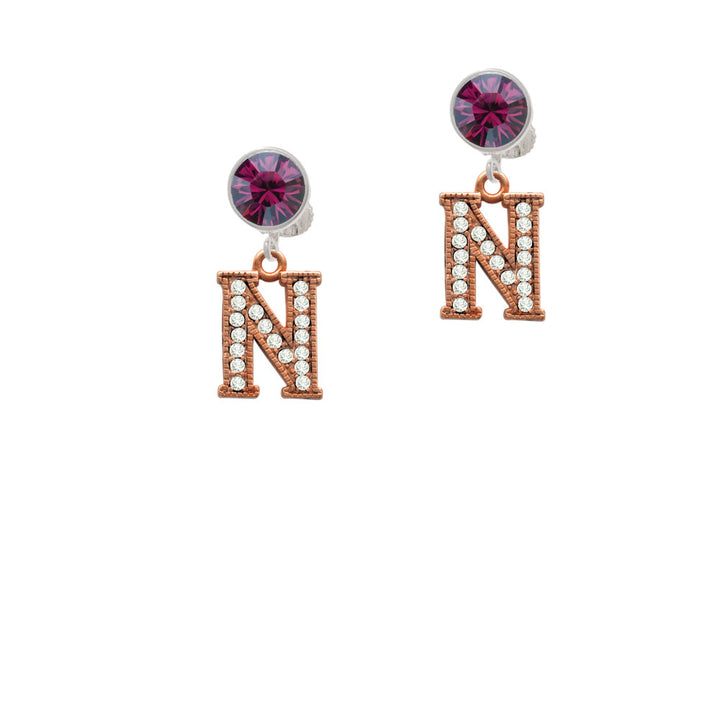 Crystal Rose Gold Tone Initial - N - Crystal Clip On Earrings Image 8