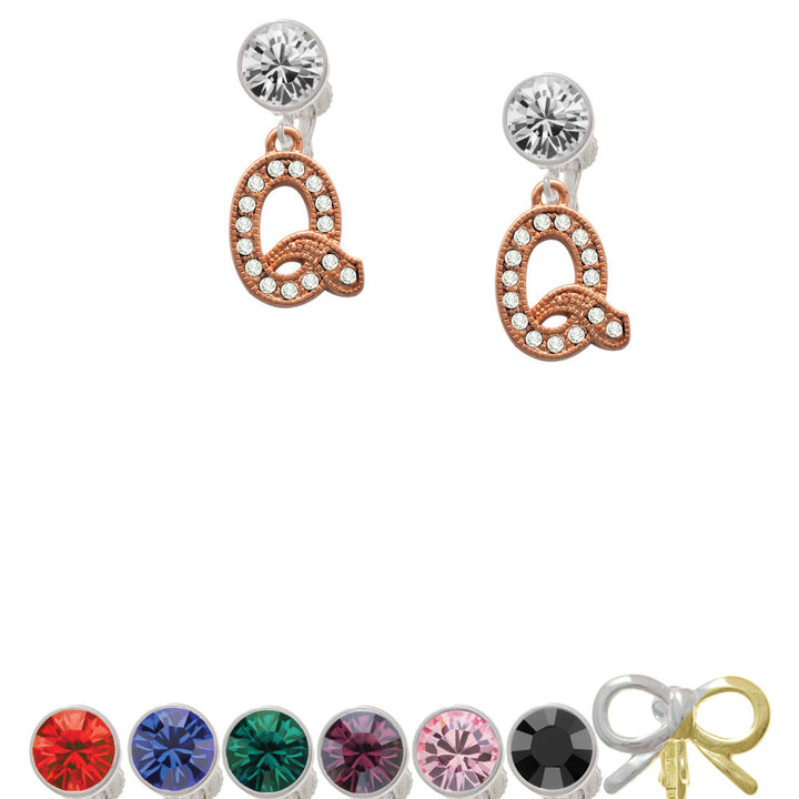 Crystal Rose Gold Tone Initial - Q - Crystal Clip On Earrings Image 1