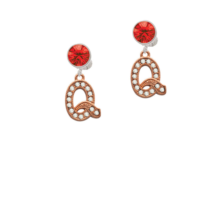 Crystal Rose Gold Tone Initial - Q - Crystal Clip On Earrings Image 4