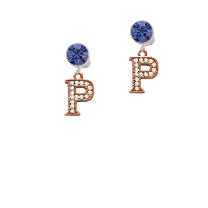 Crystal Rose Gold Tone Initial - P - Crystal Clip On Earrings Image 7