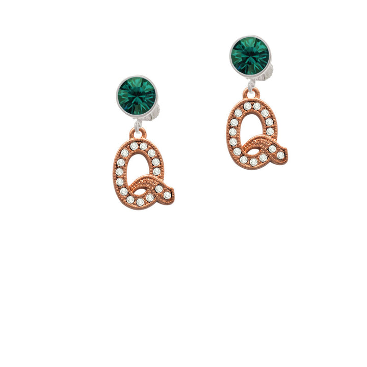 Crystal Rose Gold Tone Initial - Q - Crystal Clip On Earrings Image 6