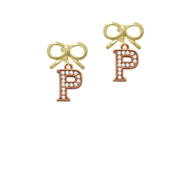 Crystal Rose Gold Tone Initial - P - Crystal Clip On Earrings Image 10