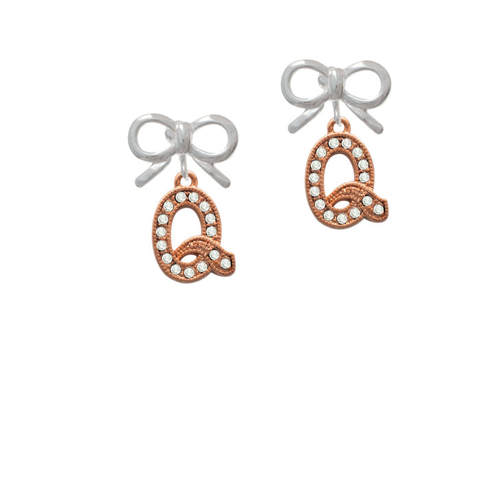 Crystal Rose Gold Tone Initial - Q - Crystal Clip On Earrings Image 9