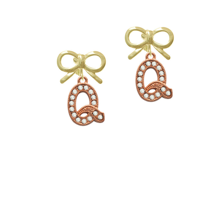 Crystal Rose Gold Tone Initial - Q - Crystal Clip On Earrings Image 10