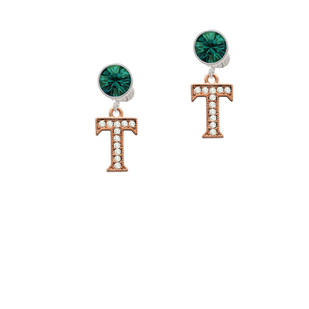 Crystal Rose Gold Tone Initial - T - Crystal Clip On Earrings Image 6