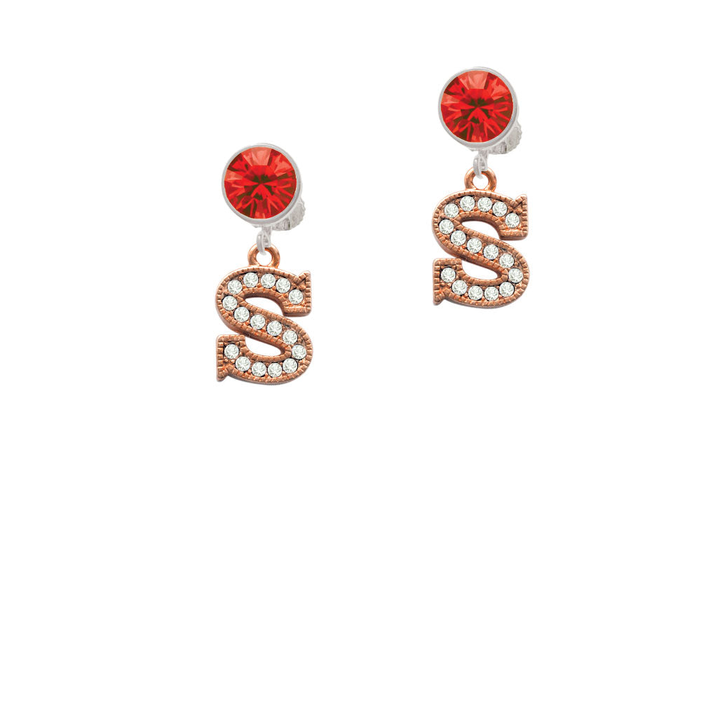 Crystal Rose Gold Tone Initial - S - Crystal Clip On Earrings Image 4