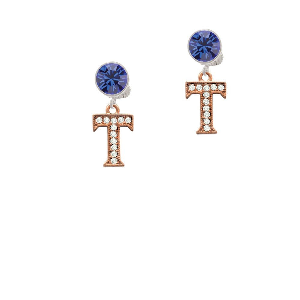 Crystal Rose Gold Tone Initial - T - Crystal Clip On Earrings Image 7