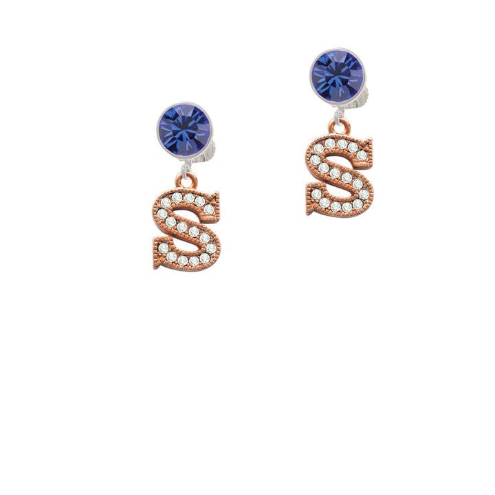 Crystal Rose Gold Tone Initial - S - Crystal Clip On Earrings Image 7