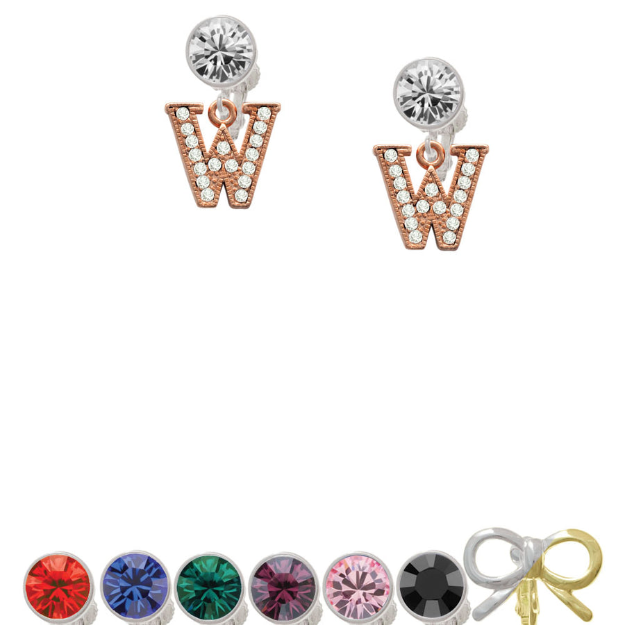 Crystal Rose Gold Tone Initial - W - Crystal Clip On Earrings Image 1