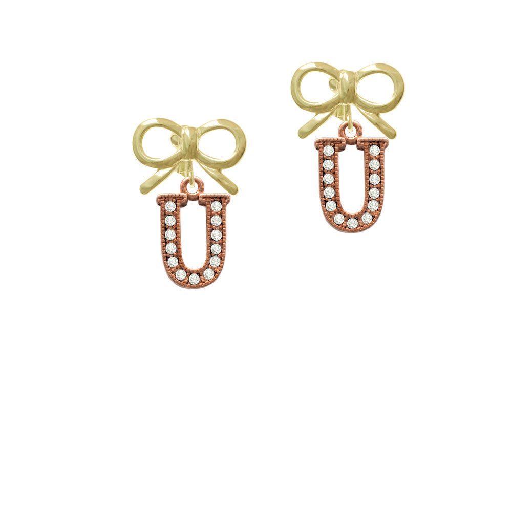 Crystal Rose Gold Tone Initial - U - Crystal Clip On Earrings Image 10