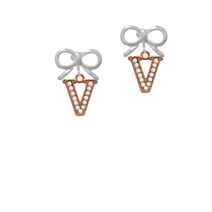 Crystal Rose Gold Tone Initial - V - Crystal Clip On Earrings Image 9