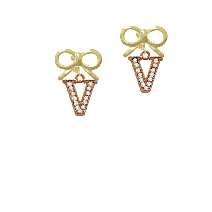 Crystal Rose Gold Tone Initial - V - Crystal Clip On Earrings Image 10