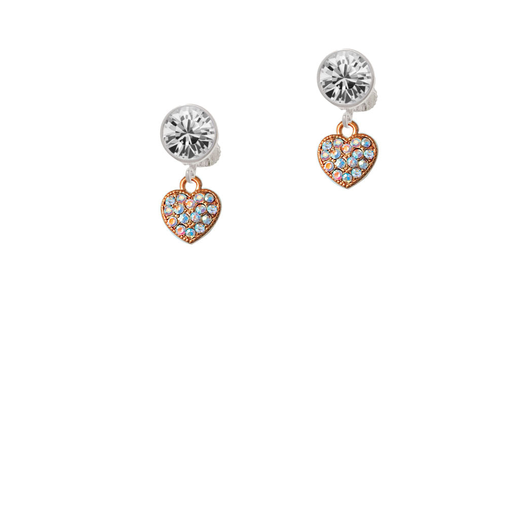 Small Rose Gold Tone Heart with Clear AB Crystals Crystal Clip On Earrings Image 2