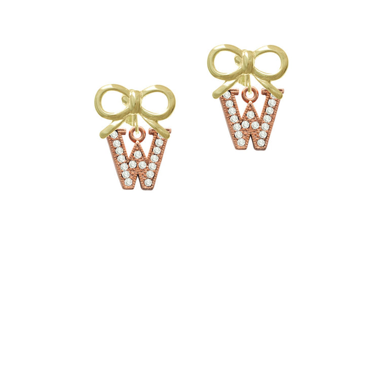 Crystal Rose Gold Tone Initial - W - Crystal Clip On Earrings Image 10