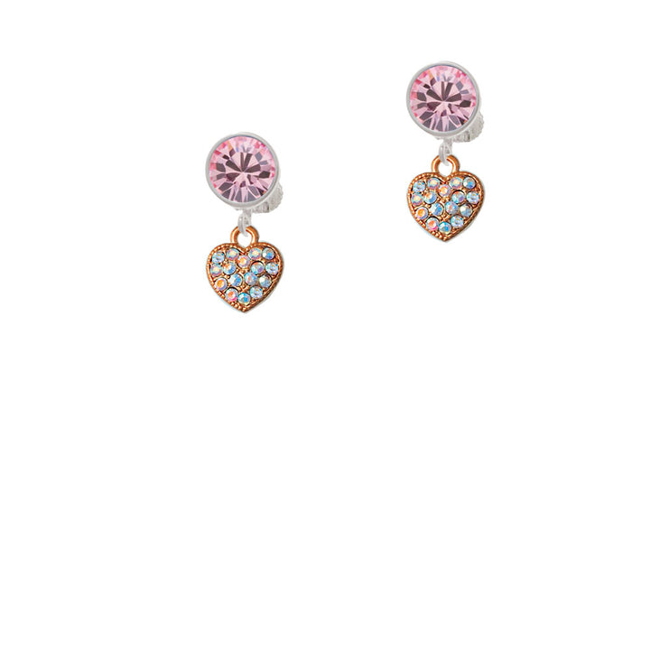 Small Rose Gold Tone Heart with Clear AB Crystals Crystal Clip On Earrings Image 4