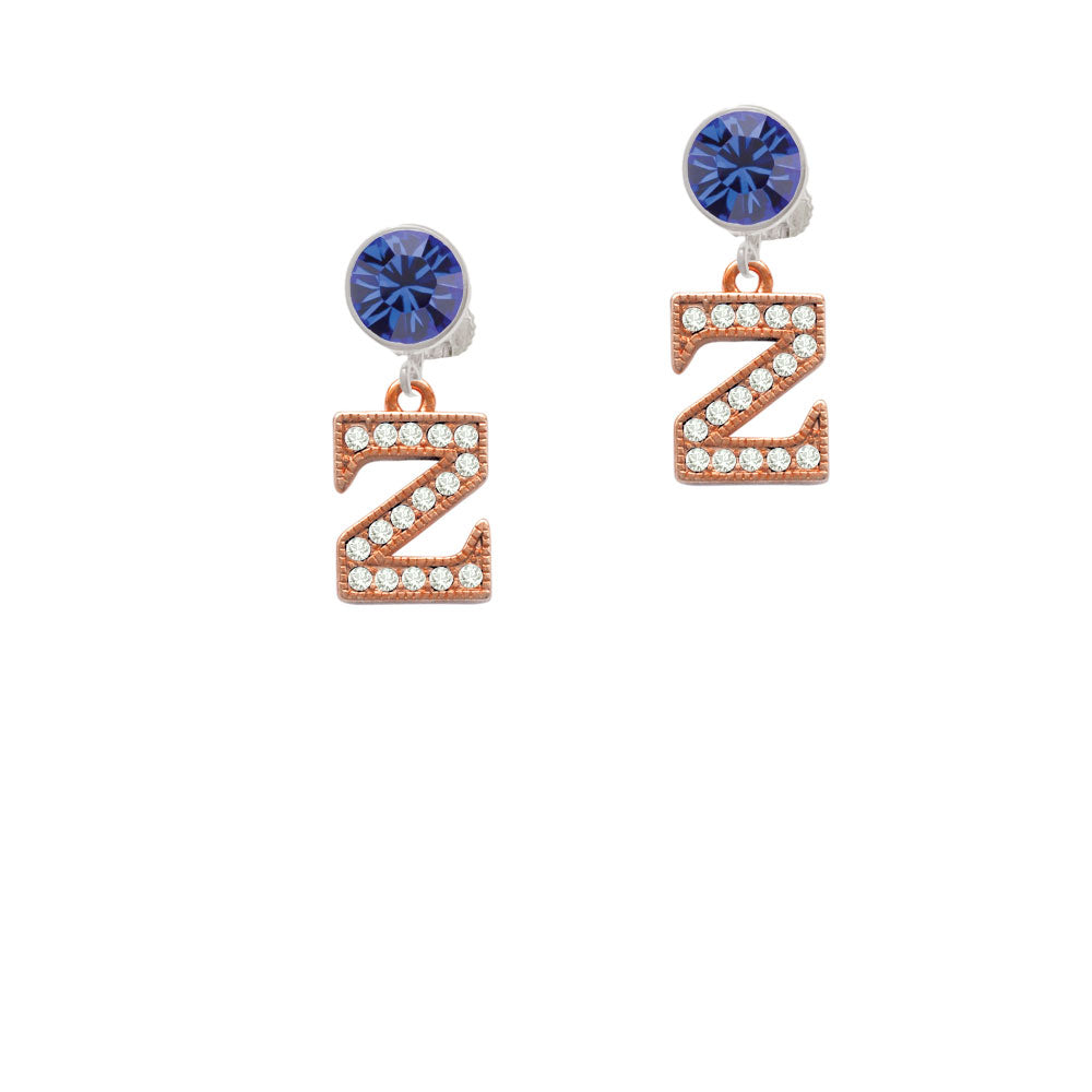 Crystal Rose Gold Tone Initial - Z - Crystal Clip On Earrings Image 7