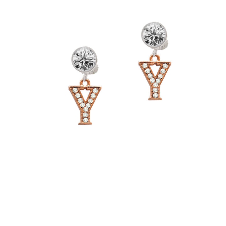 Crystal Rose Gold Tone Initial - Y - Crystal Clip On Earrings Image 2