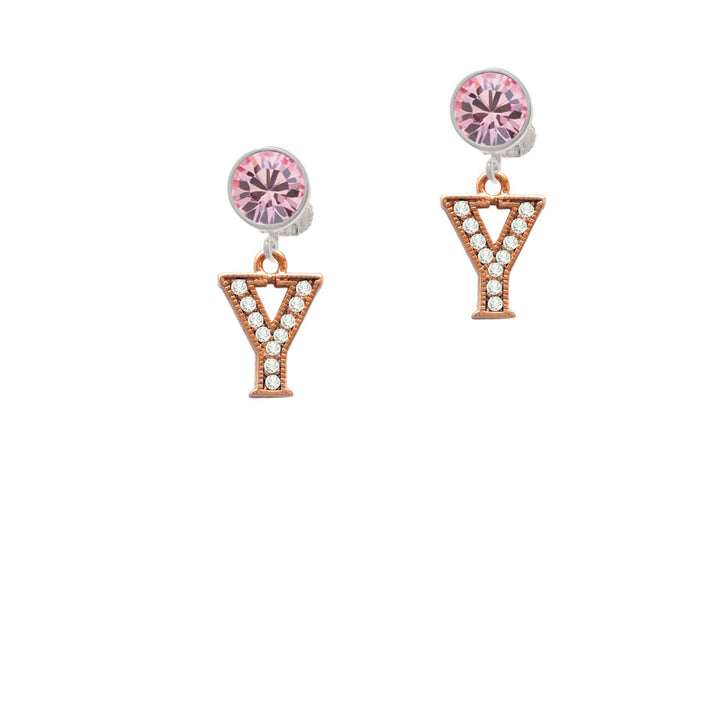 Crystal Rose Gold Tone Initial - Y - Crystal Clip On Earrings Image 4