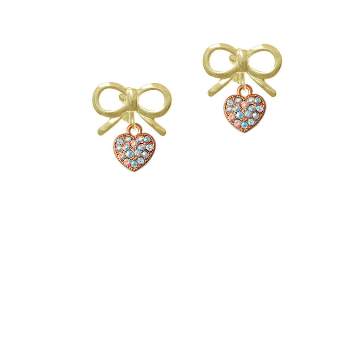 Small Rose Gold Tone Heart with Clear AB Crystals Crystal Clip On Earrings Image 10