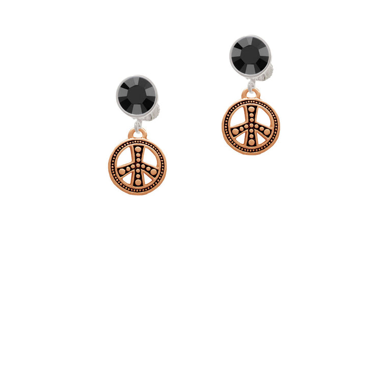 Beaded Rose Gold Tone Peace Sign Crystal Clip On Earrings Image 3