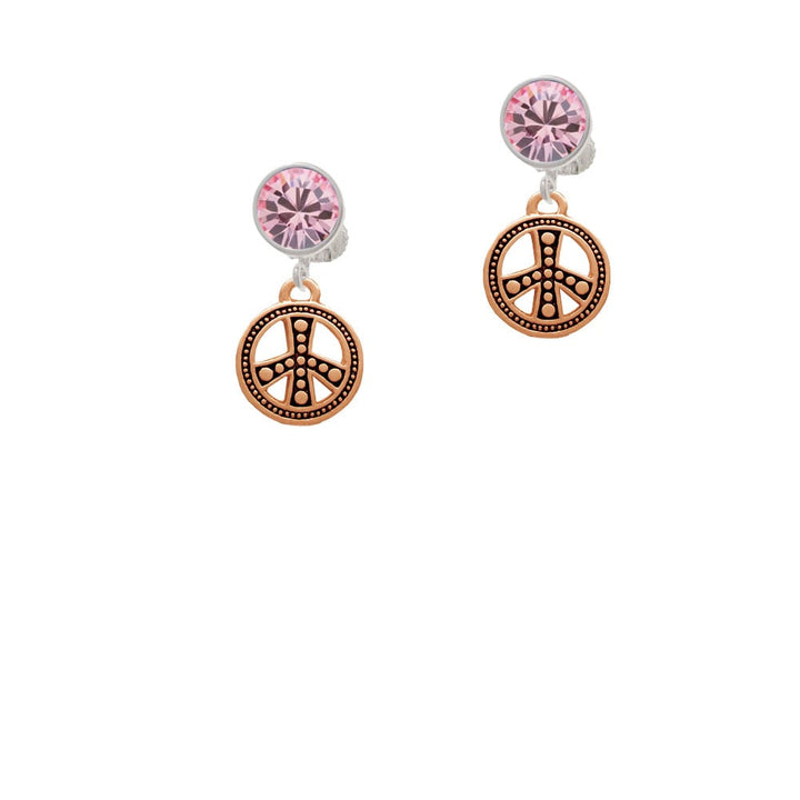 Beaded Rose Gold Tone Peace Sign Crystal Clip On Earrings Image 4