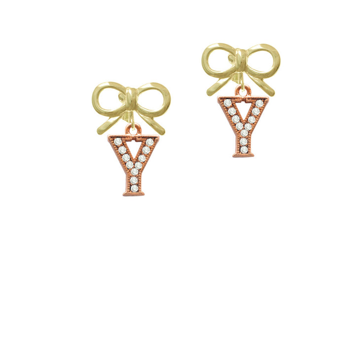 Crystal Rose Gold Tone Initial - Y - Crystal Clip On Earrings Image 10