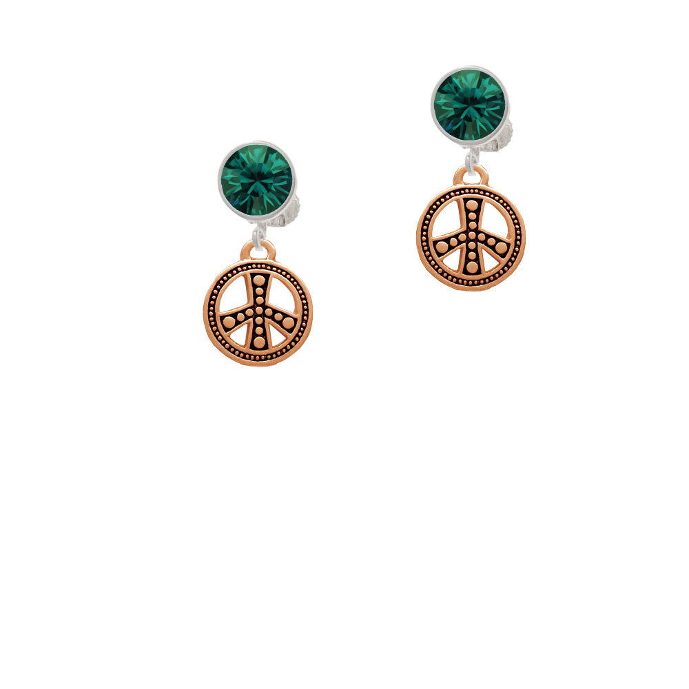 Beaded Rose Gold Tone Peace Sign Crystal Clip On Earrings Image 6