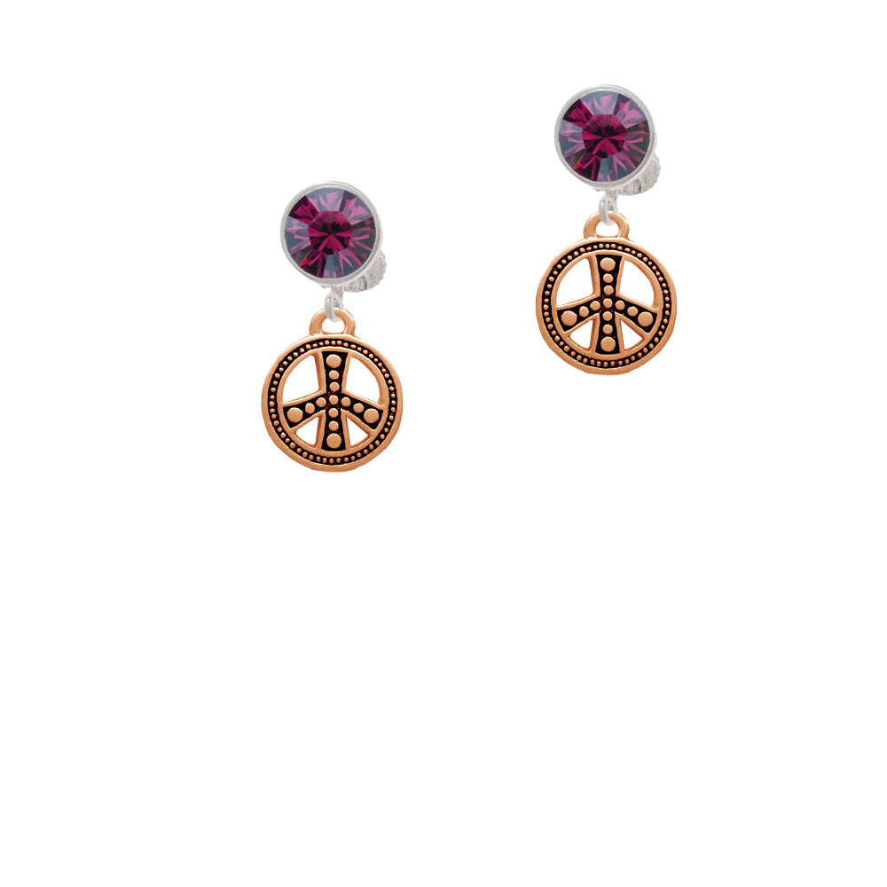 Beaded Rose Gold Tone Peace Sign Crystal Clip On Earrings Image 8