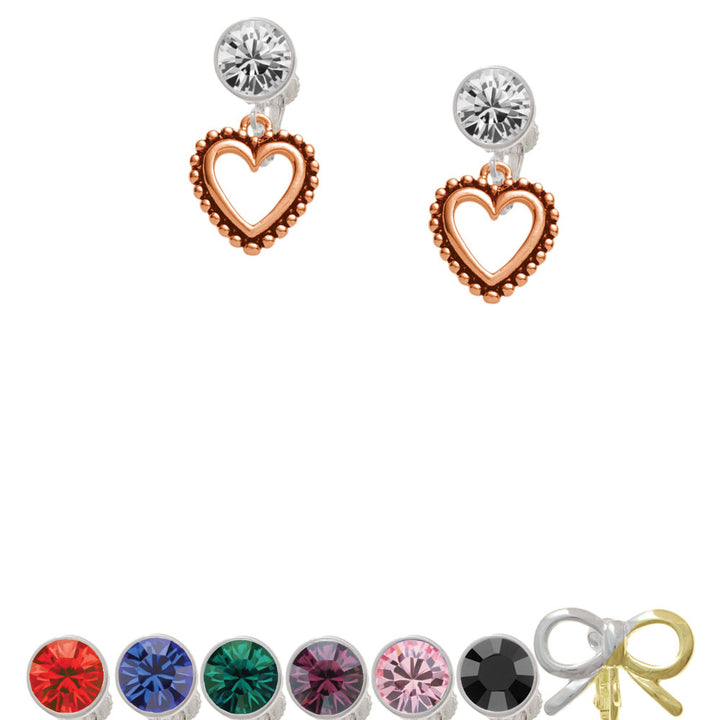 Open Rose Gold Tone Heart Crystal Clip On Earrings Image 1